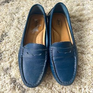 Navy penny loafers